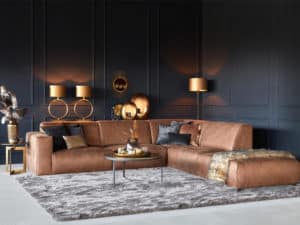 Hoekbank Elise in een cognac bruine eco-leder uitvoering