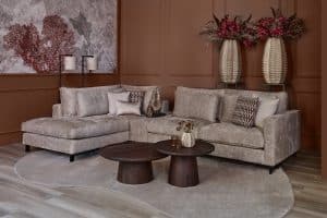 Dark beige Gigi corner sofa upholstered in textured fabric, available at Room 108