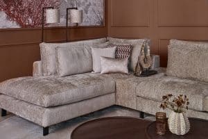 Dark beige Gigi corner sofa upholstered in textured fabric, available at Room 108