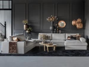Ruime hoekbank met een open hoekelement, in Naturel stof / kleur