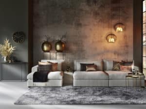 Loungebank Annabelle Triple lazy, met 3 elementen in een naturel kleur / stof