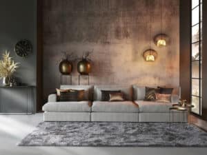 Loungebank Annabelle Triple lazy, met 3 elementen in een naturel kleur / stof
