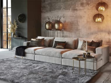 Loungebank Annabelle Triple lazy, met 3 elementen in een naturel kleur / stof