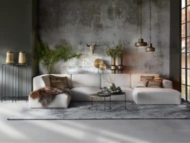 Hoekbank Elise Square : U bank in een boucle stof, kleur naturel.