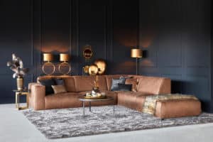 Hoekbank Elise in een cognac bruine eco-leder uitvoering