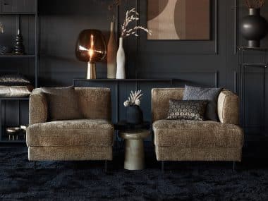 Gouden fauteuil fauteuil Bella (set van 2) met tafel ertussen