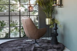 Bruin leren draaifauteuil Knox met sterpoot Knox Room108