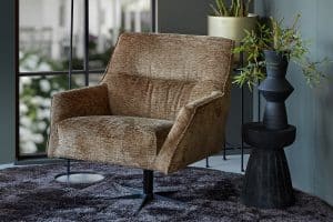 Fauteuil Tommy in zachte stof kleur brandy