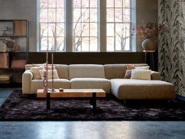 Elementenbank / hoekbank Axelle in verschillenden stoffen in natuurlijke kleuren.