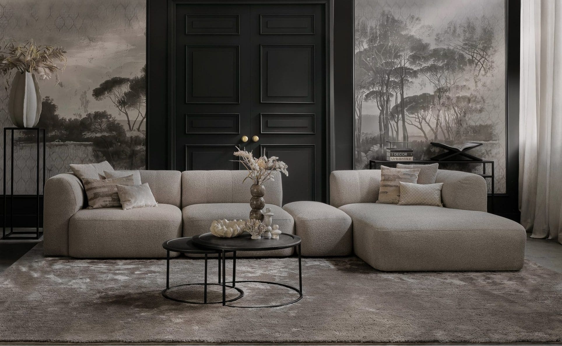 Elementenbank Emanuelle Lounge 3 met longchair rechts en hocker