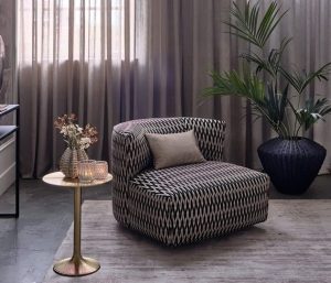 Lauren armchair upholstered in Fiore 06 fabric with burgundy and beige tones, available at Room 108