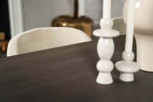 Dark wood Bordeaux dining table with matching wooden legs, available at Room 108