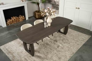 Dark wood Bordeaux dining table with matching wooden legs, available at Room 108