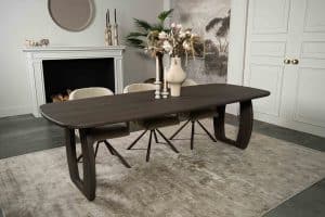 Dark wood Bordeaux dining table with matching wooden legs, available at Room 108