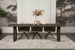 Dark wood Bordeaux dining table with matching wooden legs, available at Room 108