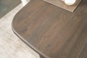 Dark wood Bordeaux dining table with matching wooden legs, available at Room 108