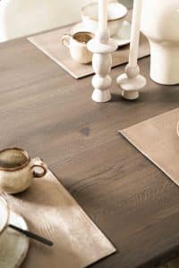 Dark wood Bordeaux dining table with matching wooden legs, available at Room 108