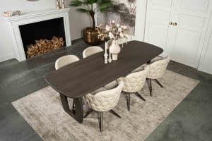 Dark wood Bordeaux dining table with matching wooden legs, available at Room 108