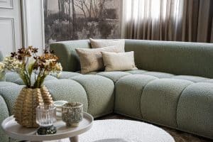 Oriana corner sofa in greenish fabric, available at Room 108