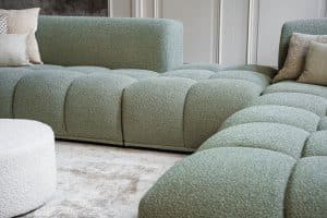 Oriana corner sofa in greenish fabric, available at Room 108
