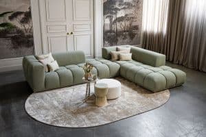 Oriana corner sofa in greenish fabric, available at Room 108