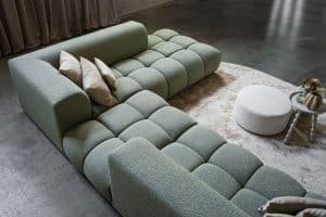 Oriana corner sofa in greenish fabric, available at Room 108