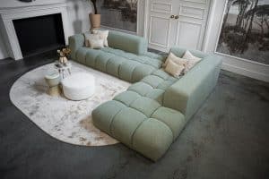 Oriana corner sofa in greenish fabric, available at Room 108