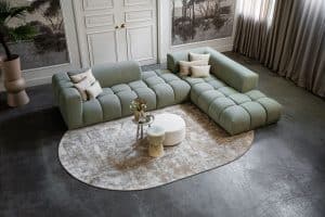 Oriana corner sofa in greenish fabric, available at Room 108