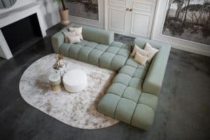 Oriana corner sofa in greenish fabric, available at Room 108