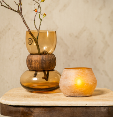 Waxinelichthouder oval amber