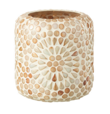 KAARSHOUDER MOZAÏEK GLAS BEIGE/WIT (10x10x11cm)