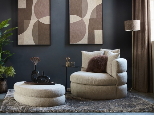 Fauteuil Elle met hocker Bubble Curve - Alpine Beige 05