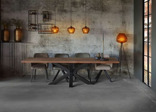 Eettafel-280-cm-recht-4-stoelen-spin-poot