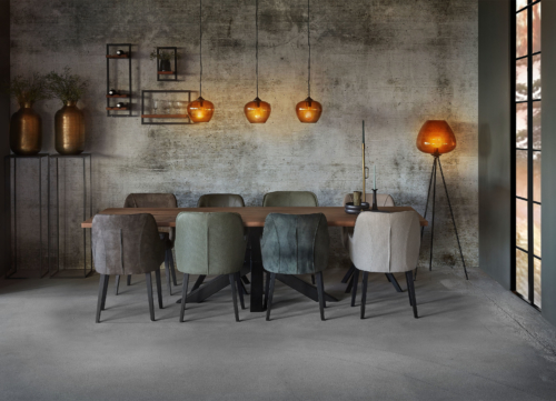 Eettafel-280-cm-recht-8-stoelen-spin-poot