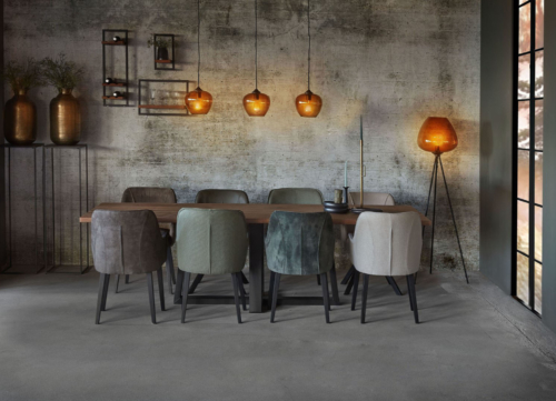 Eettafel-280-cm-recht-8-stoelen-trapeze-poot